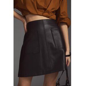 NWT Maeve | Anthropologie Faux Leather A-Line Mini Skirt in Black | Size Small